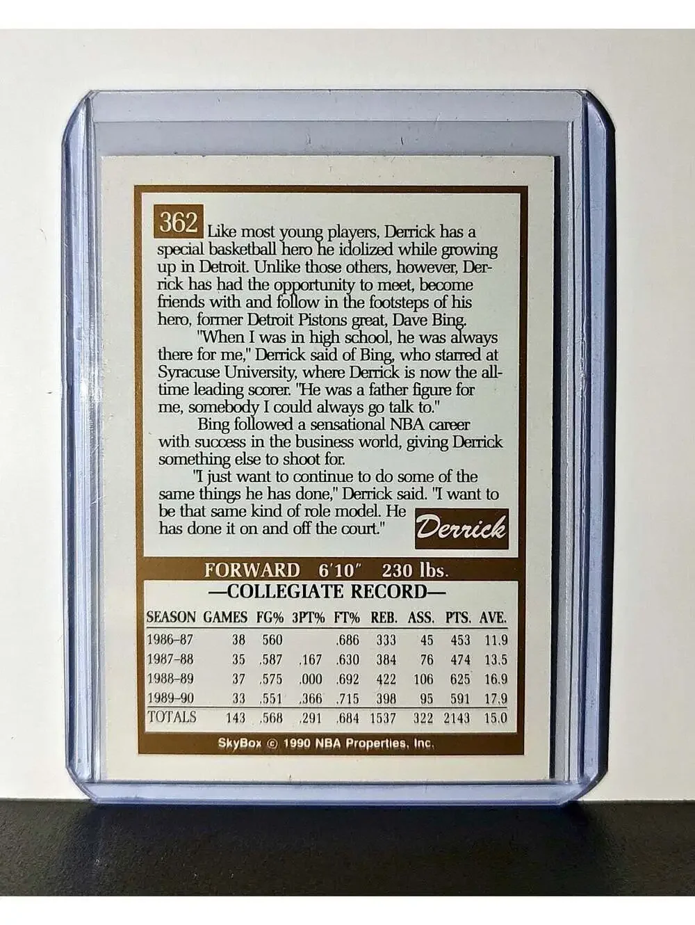 Derrick Coleman 1990 Skybox Draft NBA #362 Card New Jersey Nets